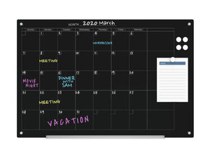 Magnetic Calendar Glass Dry-Erase Board Set - Includes Board, Magnets, and Marker Tray