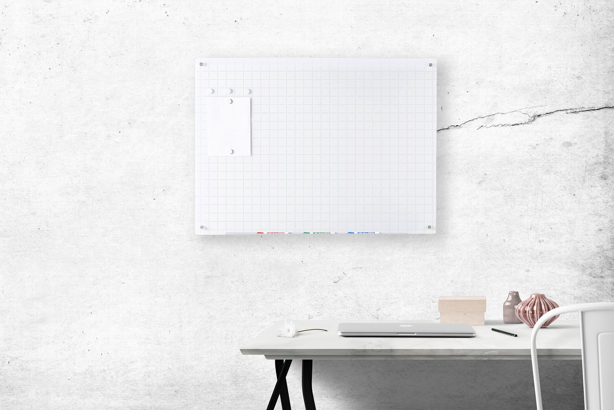 Audio-Visual Direct Magnetic Ultra White Grid Line Glass Dry-Erase Board Set