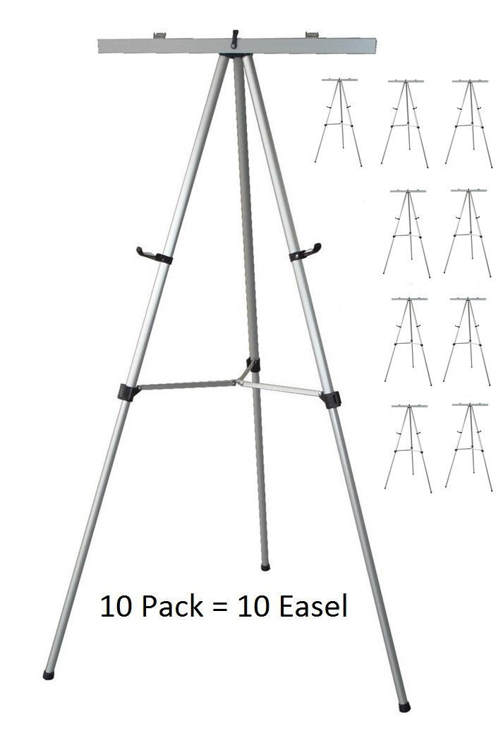 Pack of 10 Lightweight Aluminum Telescoping Display Easel, Black (10 pack)