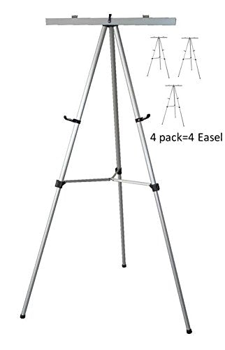 Pack of 4 Lightweight Aluminum Telescoping Display Easel, Silver (4 pack)