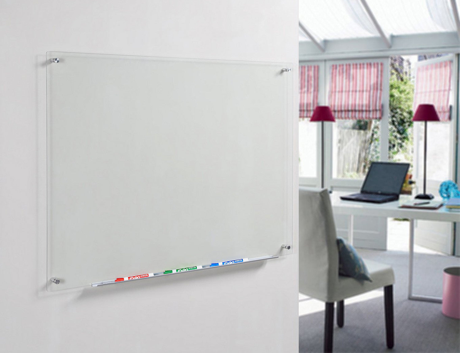 Clear Glass Dry-Erase Board with Aluminum Marker Tray